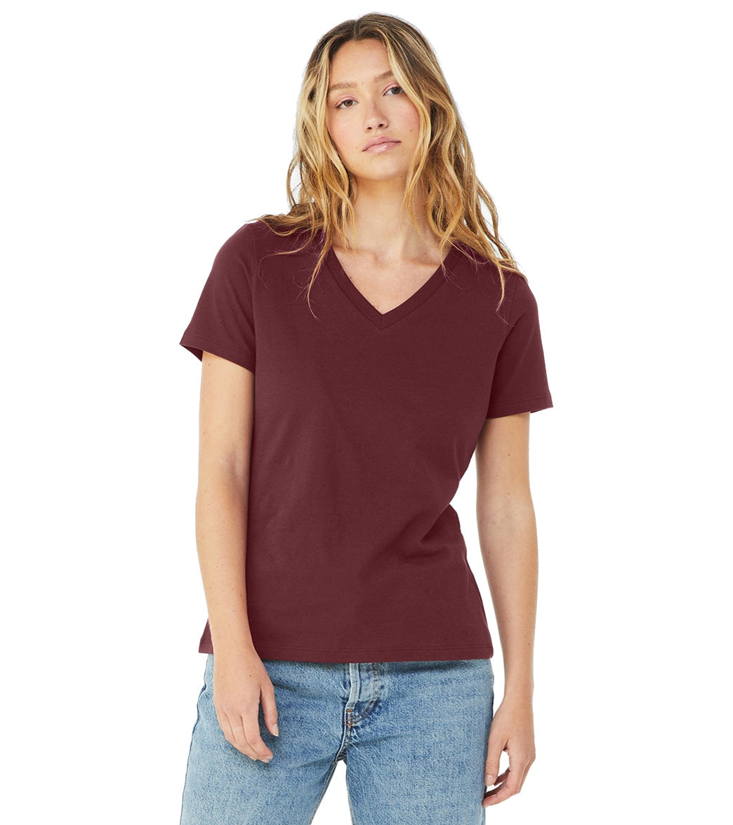 Bella + Canvas Women's Relaxed Jersey V-Neck T-Shirt - Maroon - L