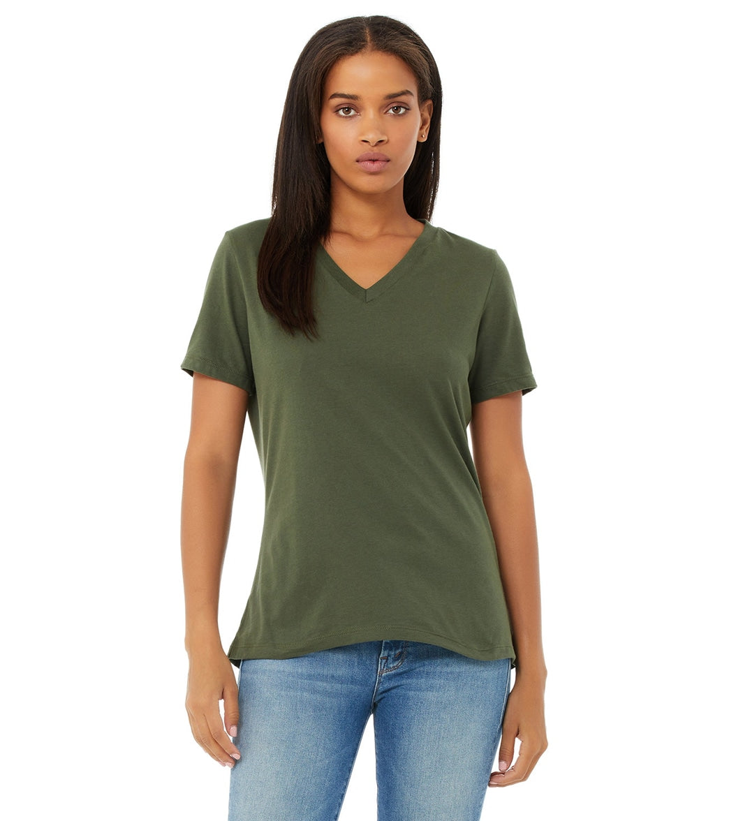 Bella + Canvas Women's Relaxed Jersey V-Neck T-Shirt - Military Green - L
