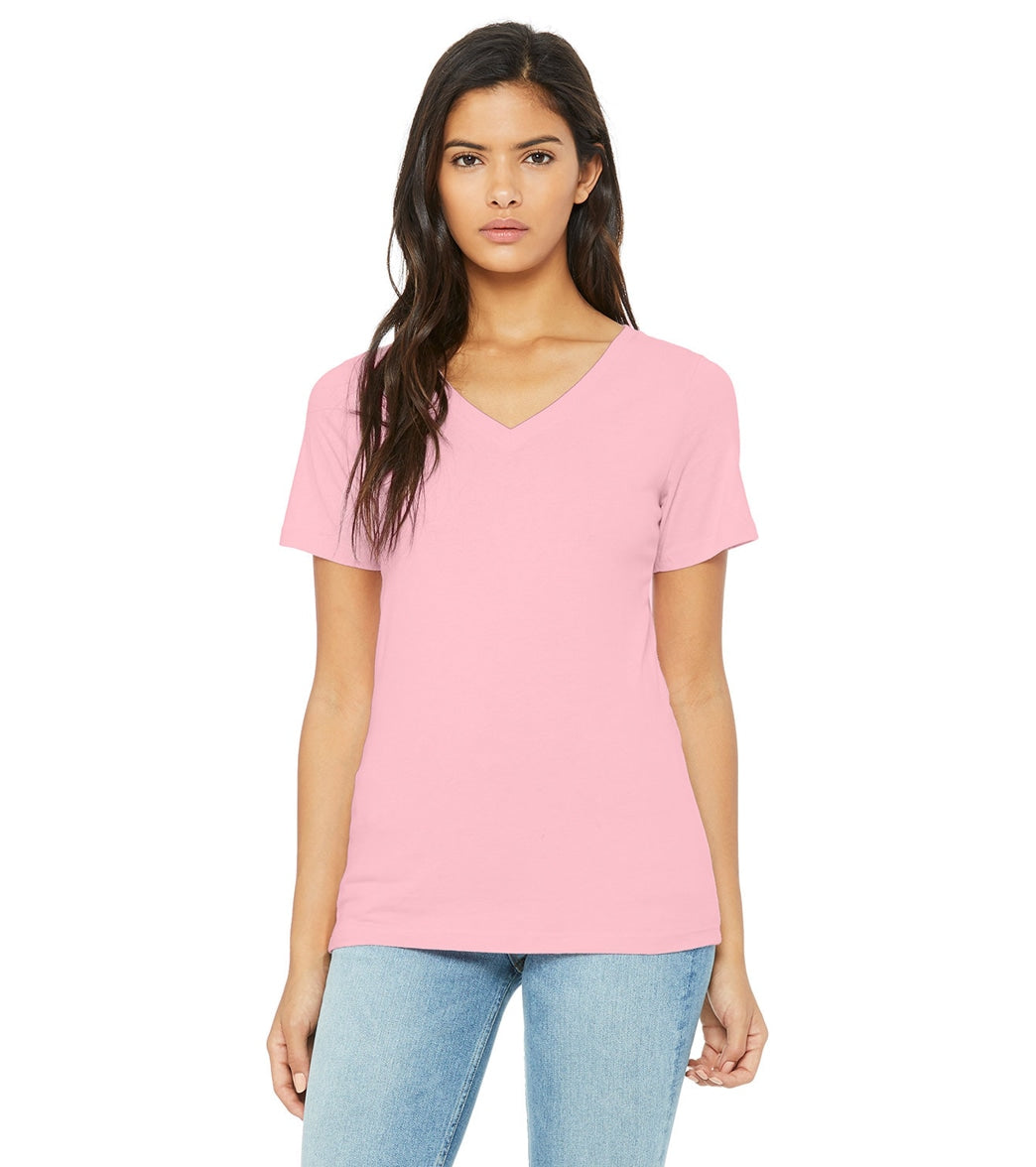 Bella + Canvas Women's Relaxed Jersey V-Neck T-Shirt - Pink - L