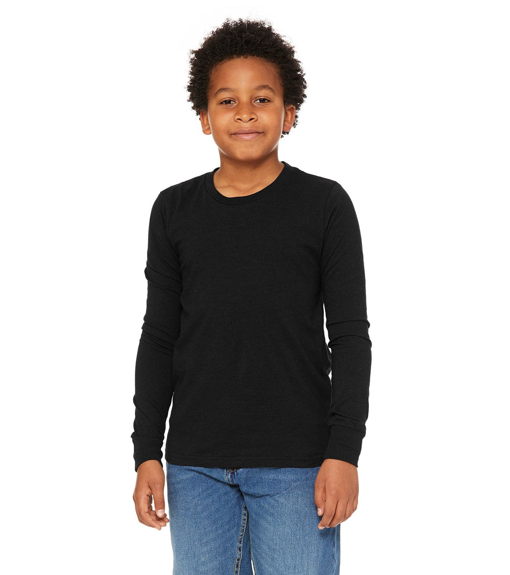 Bella + Canvas Youth Jersey Long Sleeve T-Shirt - Black Heather - L