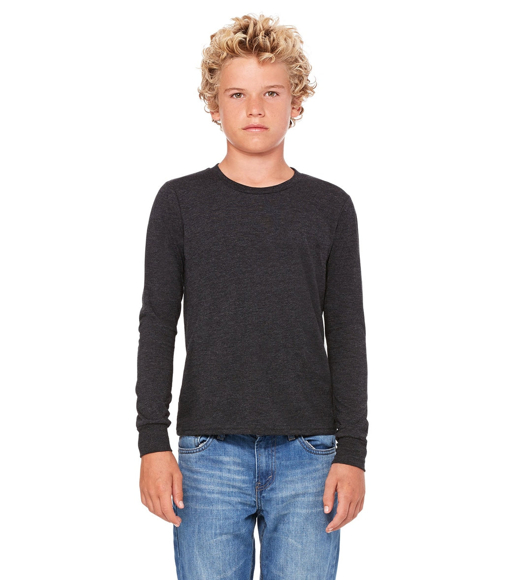 Bella + Canvas Youth Jersey Long Sleeve T-Shirt - Charcoal Black Triblend - L