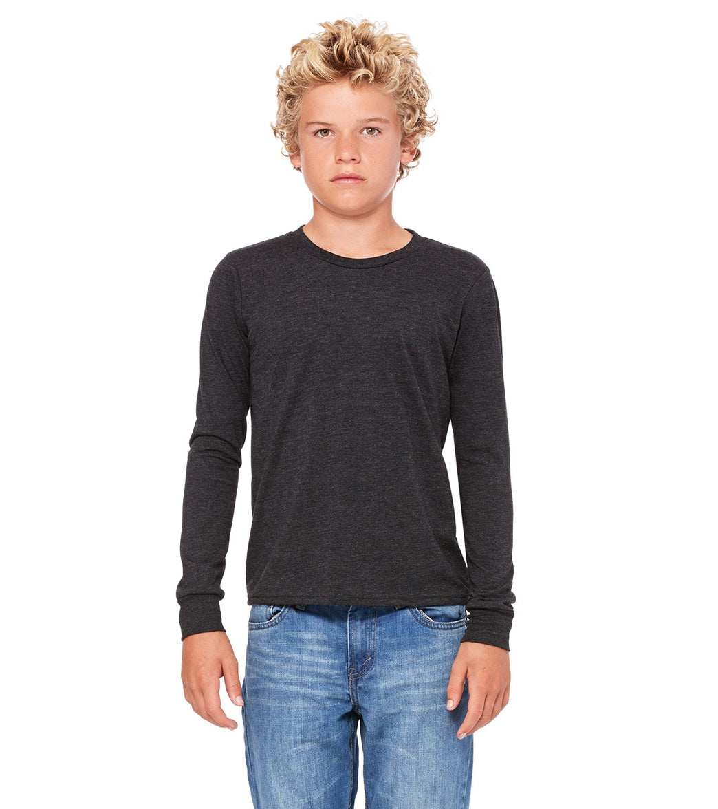 Bella + Canvas Youth Jersey Long Sleeve T-Shirt - Dark Grey Heather - L