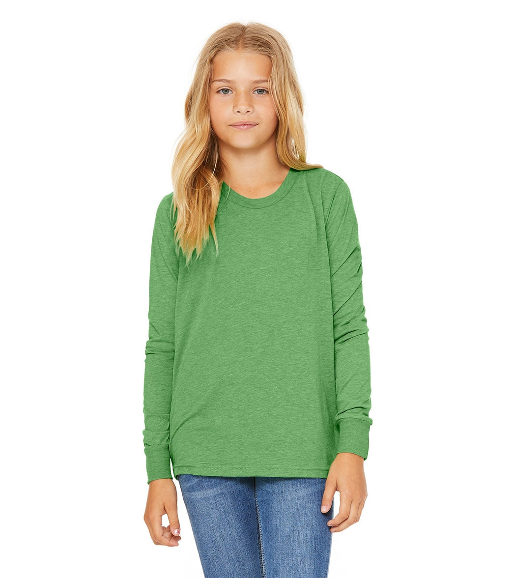 Bella + Canvas Youth Jersey Long Sleeve T-Shirt - Green Triblend - L
