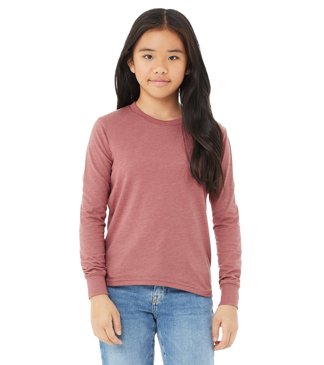 Bella + Canvas Youth Jersey Long Sleeve T-Shirt - Heather Mauve - L