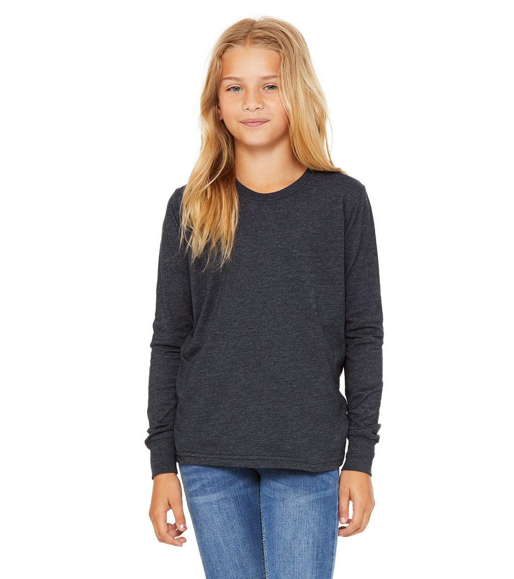 Bella + Canvas Youth Jersey Long Sleeve T-Shirt - Heather Navy - L
