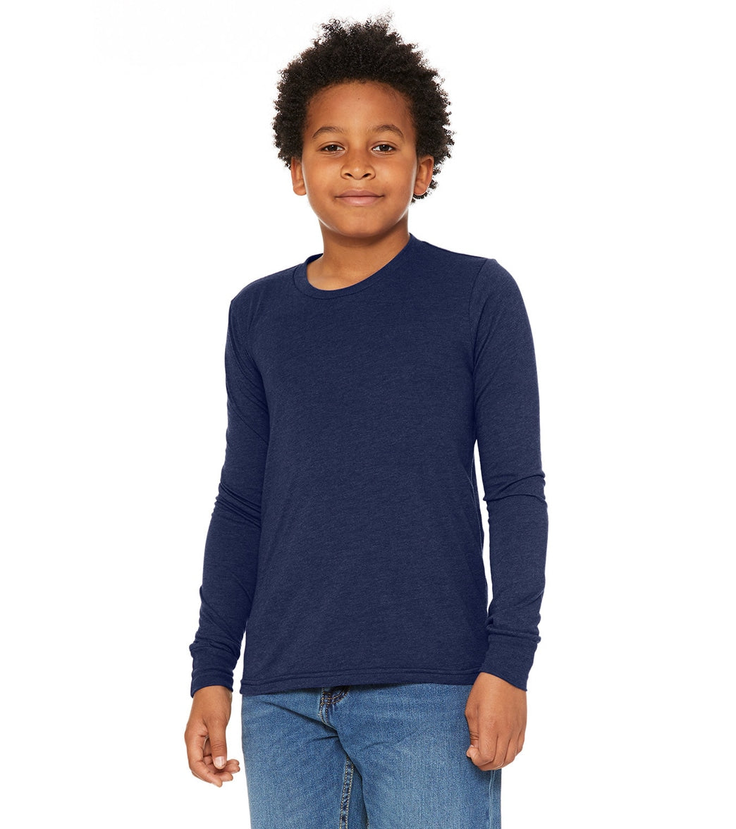 Bella + Canvas Youth Jersey Long Sleeve T-Shirt - Navy Triblend - L