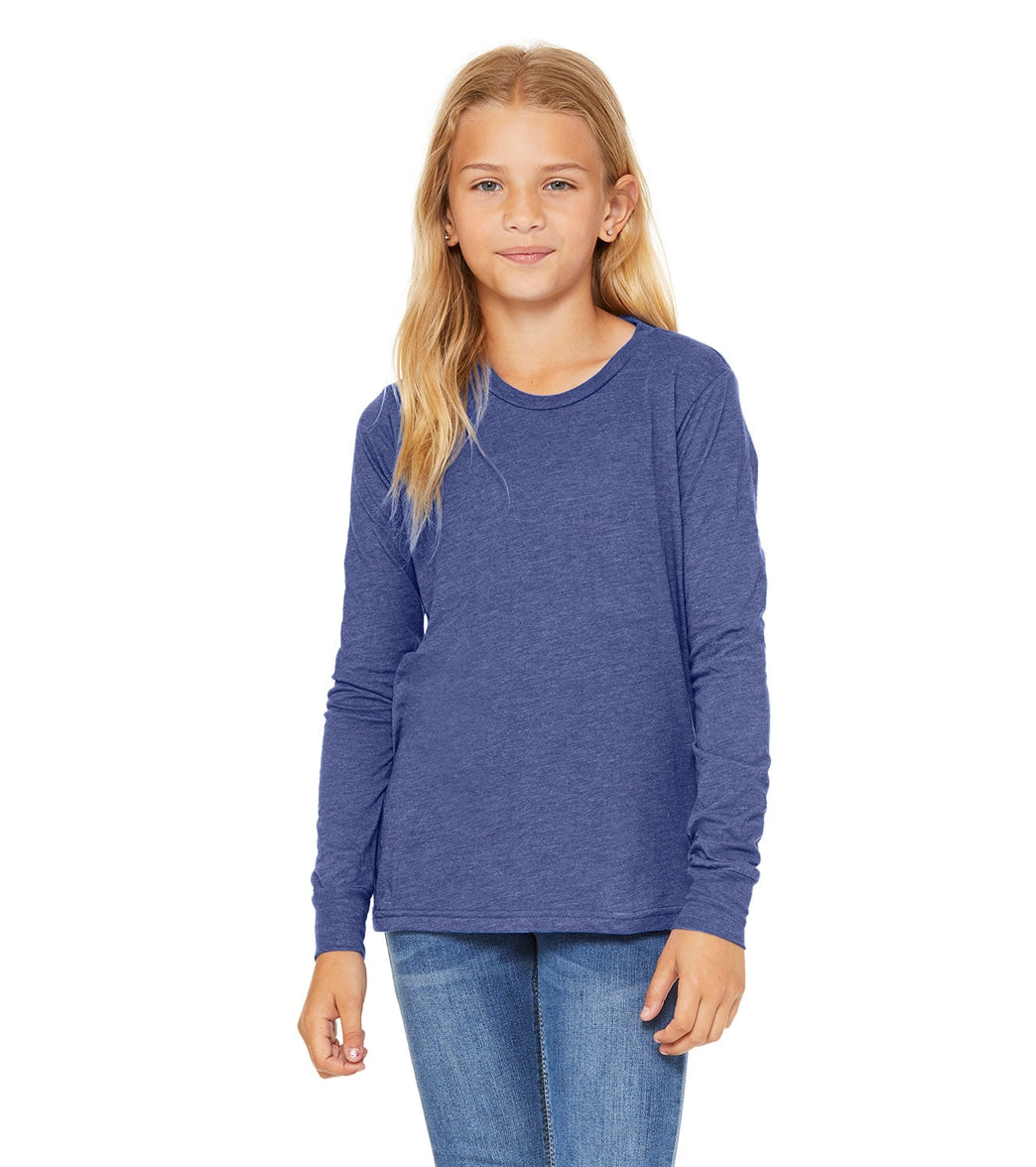 Bella + Canvas Youth Jersey Long Sleeve T-Shirt - True Royal Triblend - L